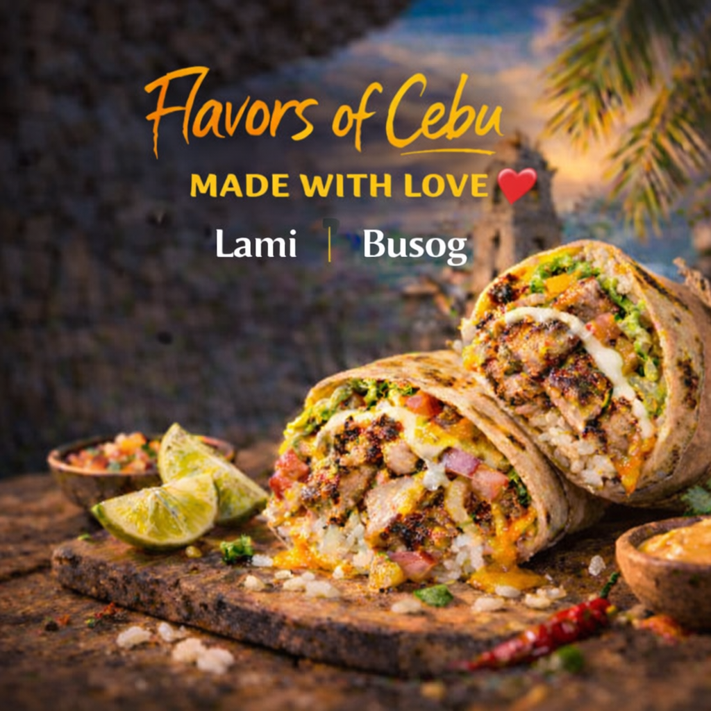 Loaded burrito platter with tacos and dips